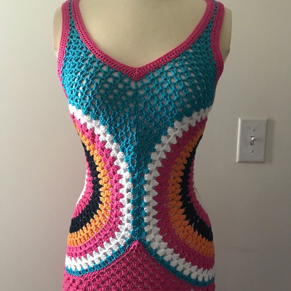 NWT CROCHET MULTICOLOR SWEATER BEACH DRESS 10 - Picture 2 of 6